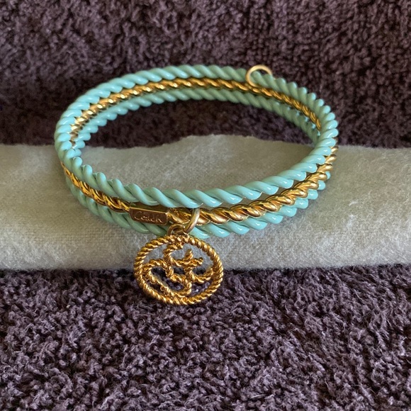 Coach gold and turquoise bangles